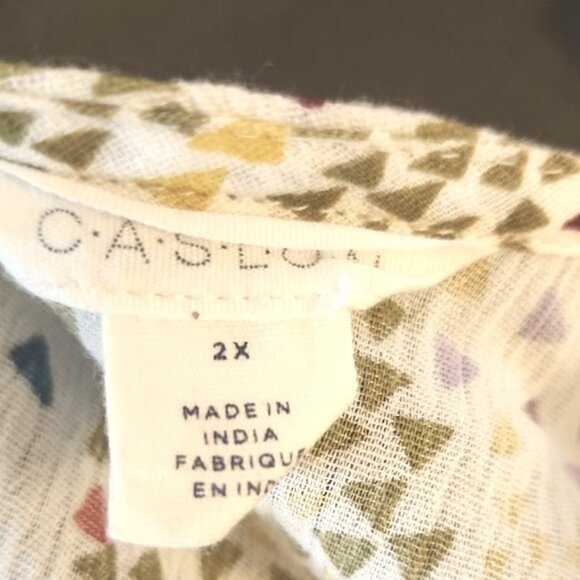 Caslon Flowy Neutral Boho Coastal Feminine Cap-Sleeve Pleated Top Plus Sz. 2X - Picture 6 of 7